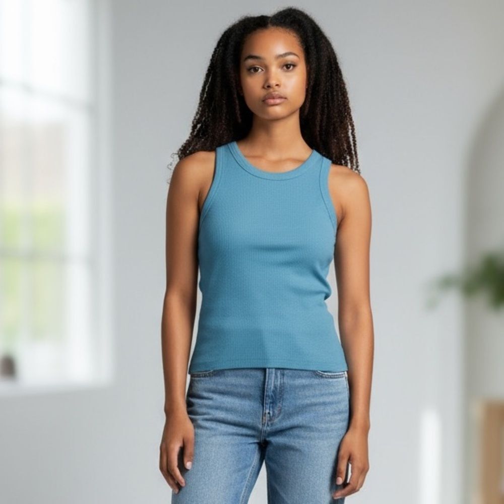 Madewell Women's Sleeveless Ribbed Tank Top Blue Size M - Picture 1 of 8